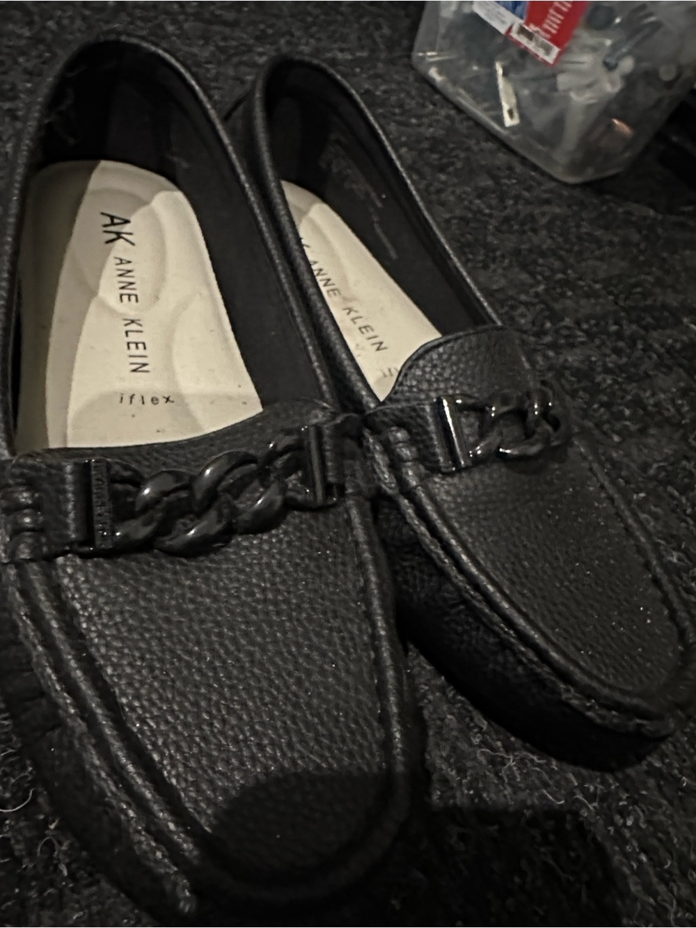 Anne Klein Black Chain-Trim Women's Loafers